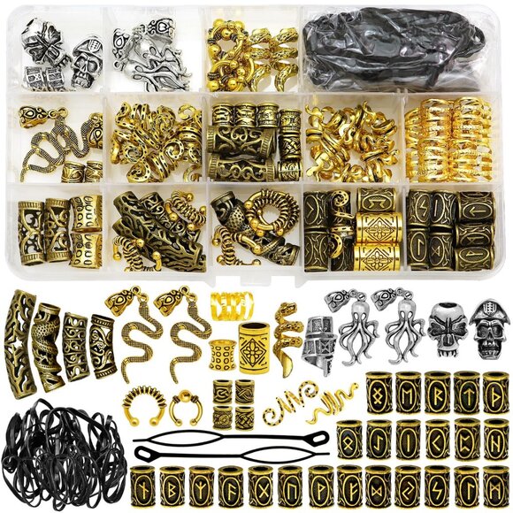 Viking Hair Jewelry Kit Metal Beads Clips Braiding Accessories Unisex DIY main image 5